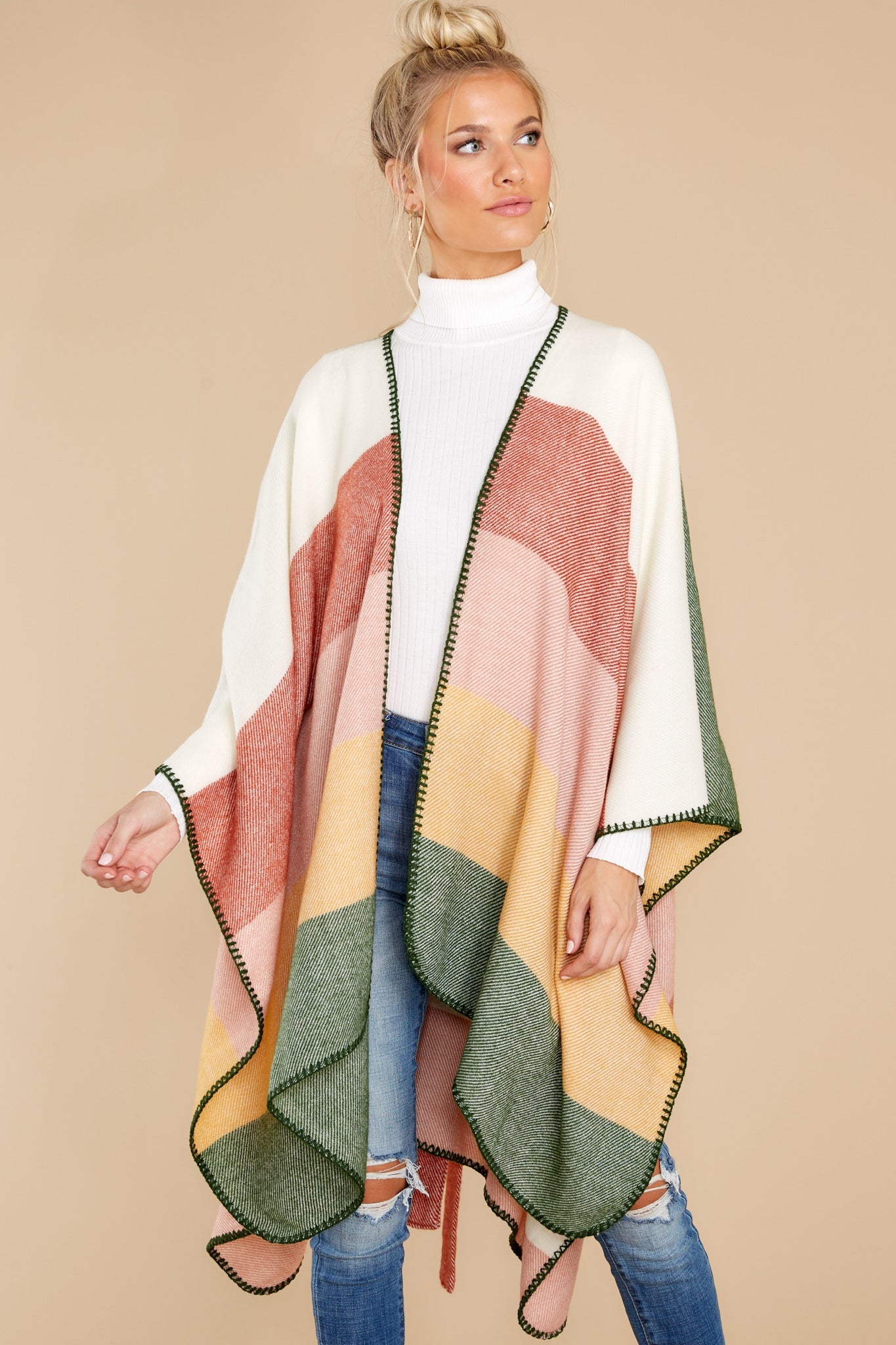 New Endeavors Rust Multi Poncho Cardigan