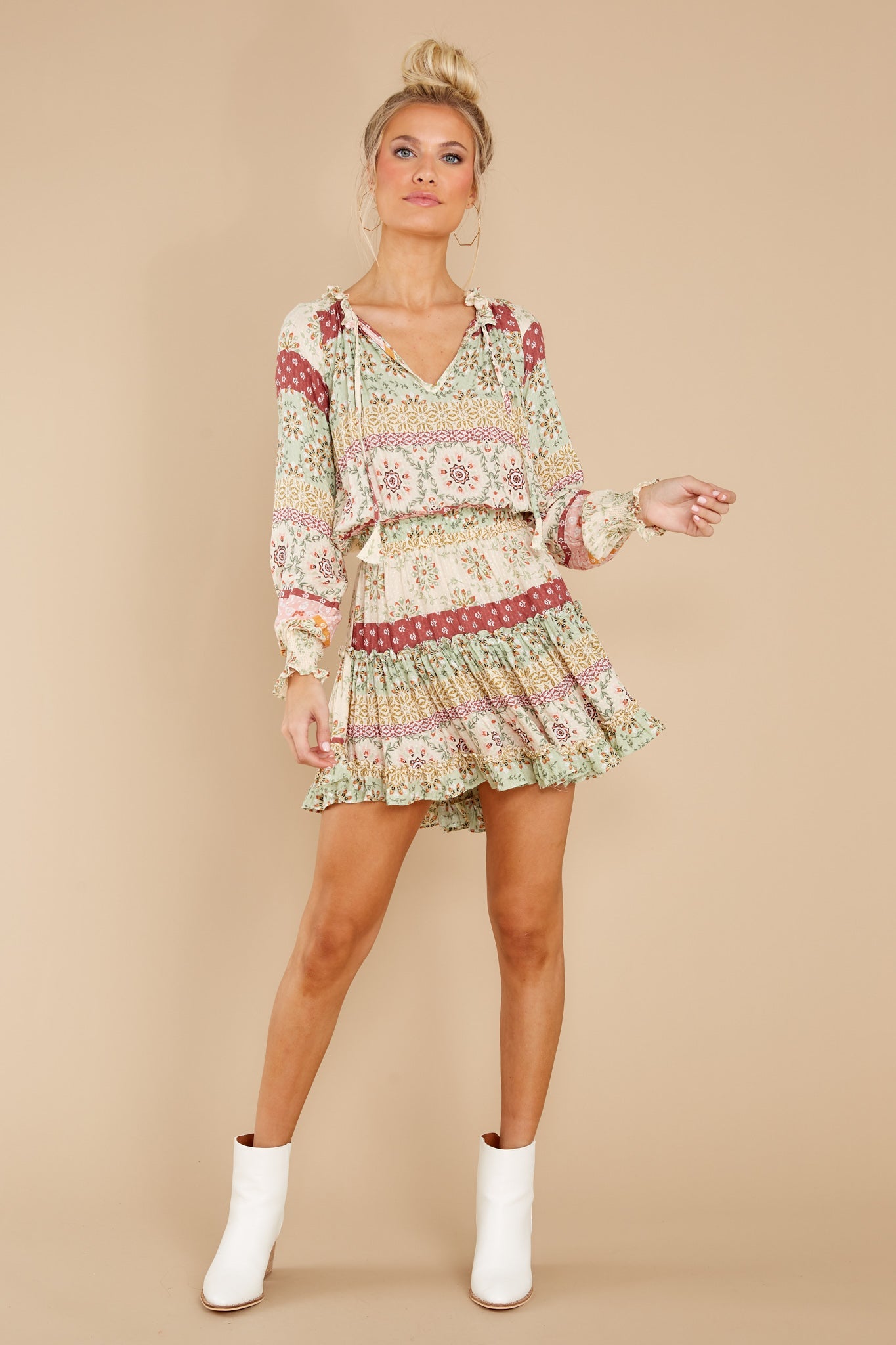 Whimsical Feeling Sage Multi Print Dress