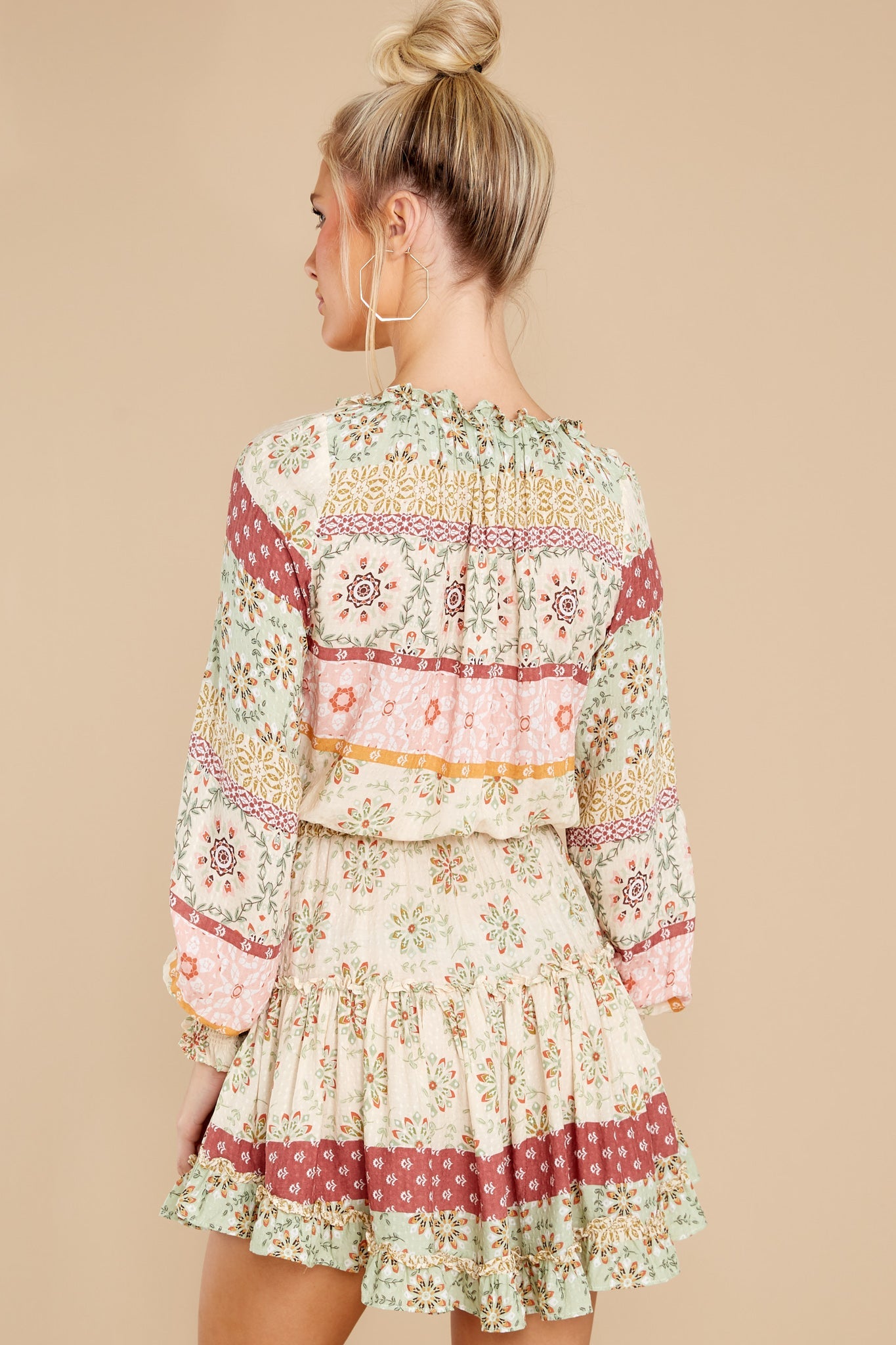 Whimsical Feeling Sage Multi Print Dress