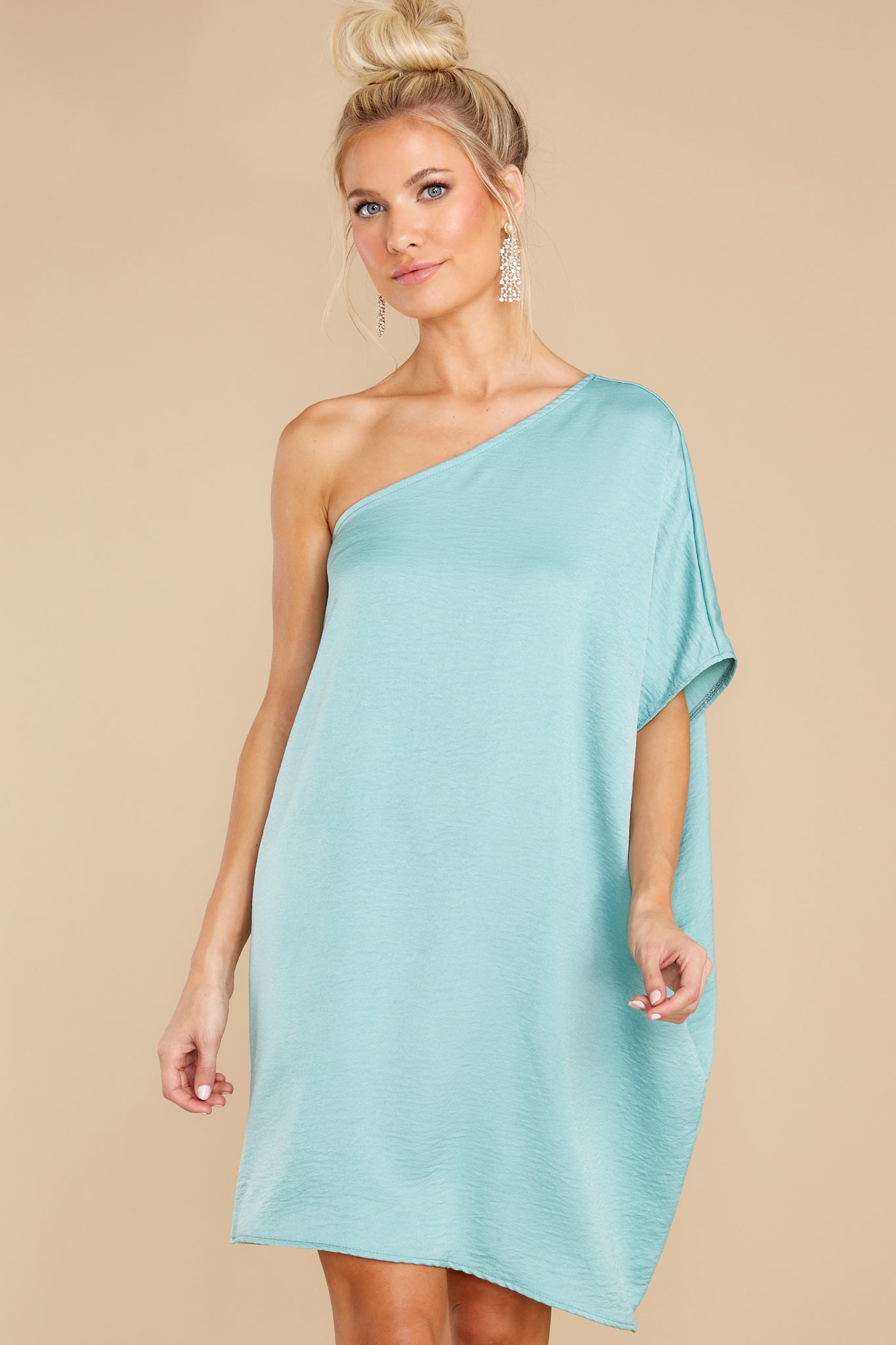 Sweet And Simple Seafoam One Shoulder Dress