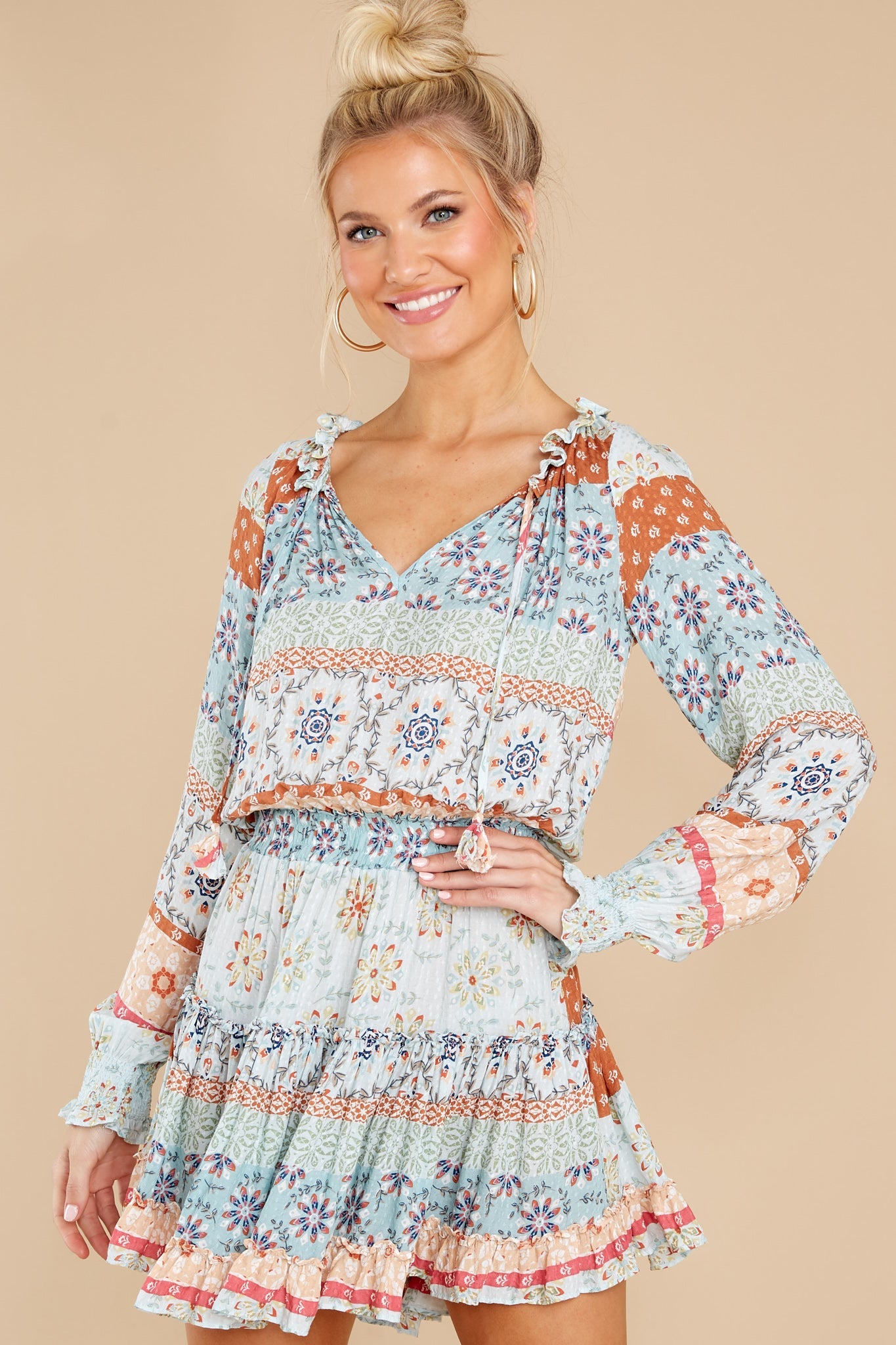 Whimsical Feeling Light Blue Multi Print Dress