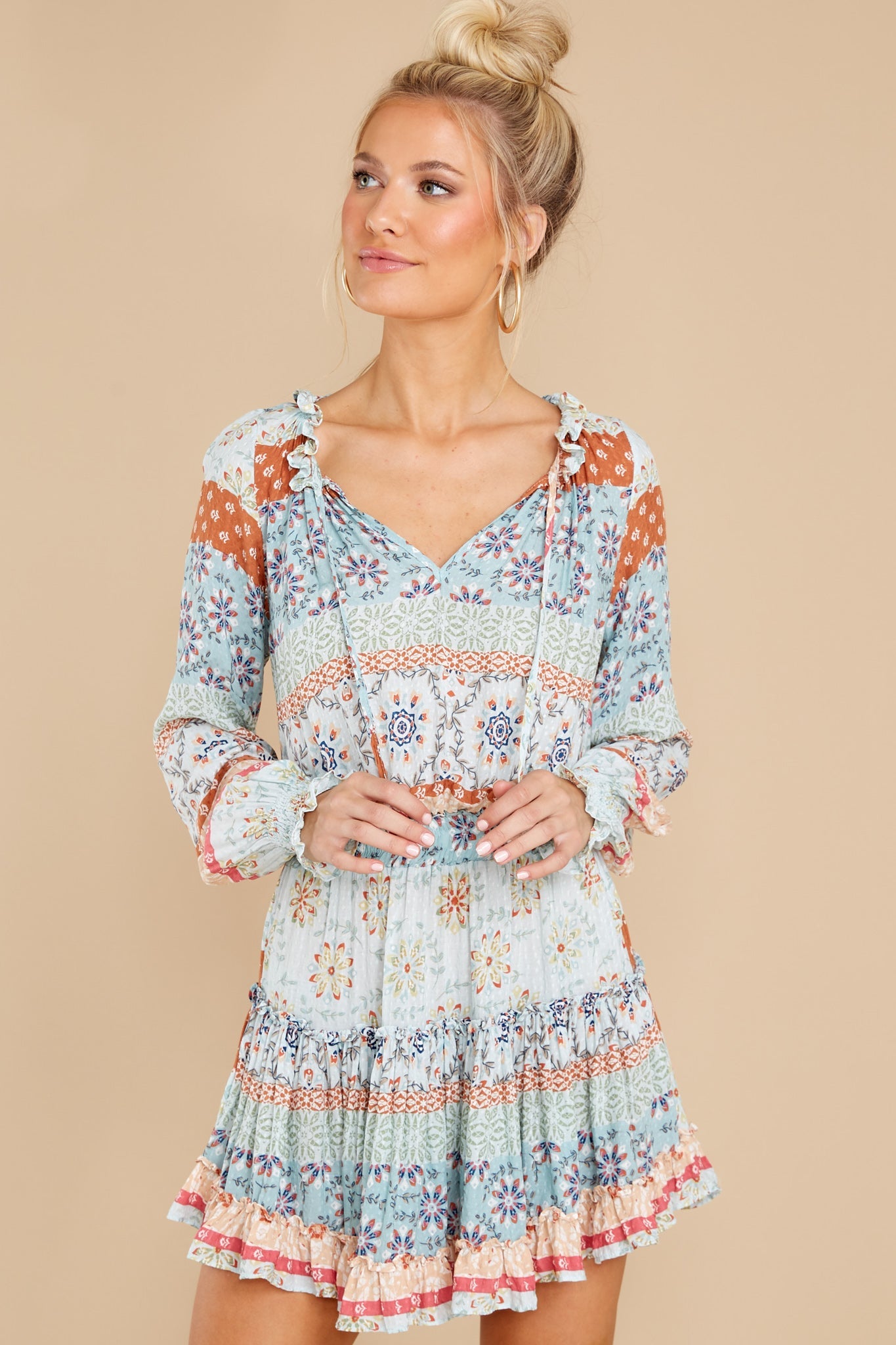 Whimsical Feeling Light Blue Multi Print Dress