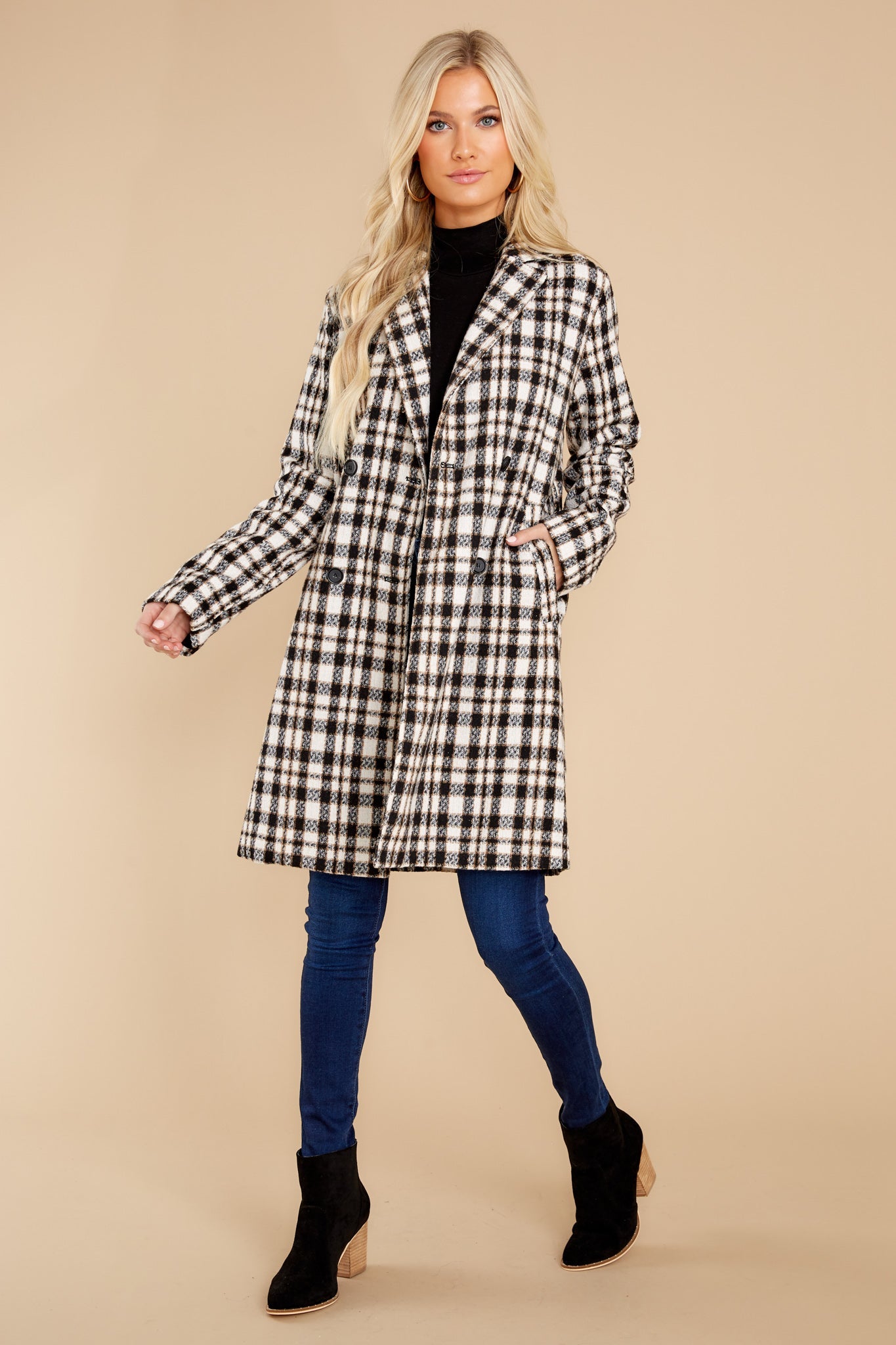 Classically Chic Black And White Plaid Coat