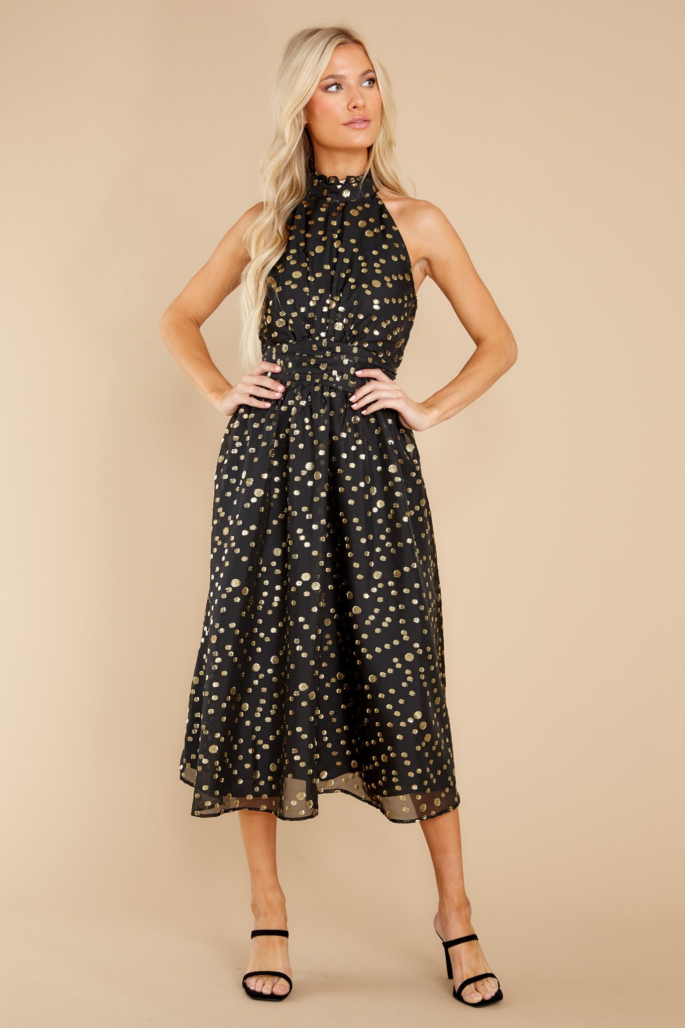 I Know A Spot Black And Gold Midi Dress