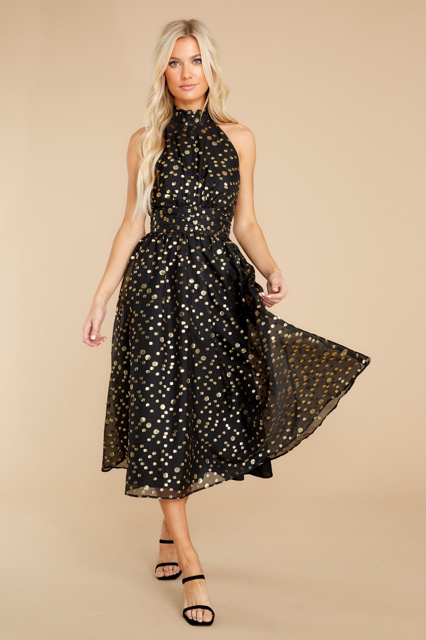 I Know A Spot Black And Gold Midi Dress