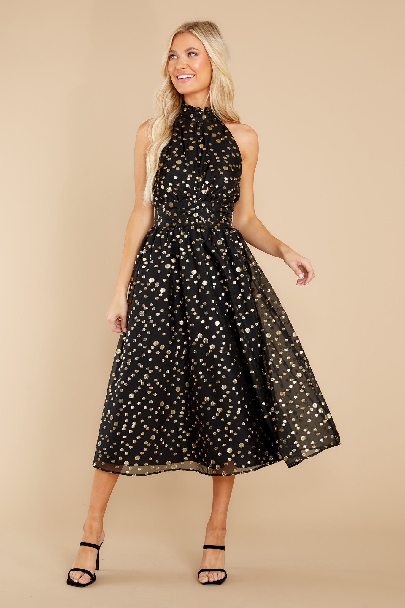 I Know A Spot Black And Gold Midi Dress