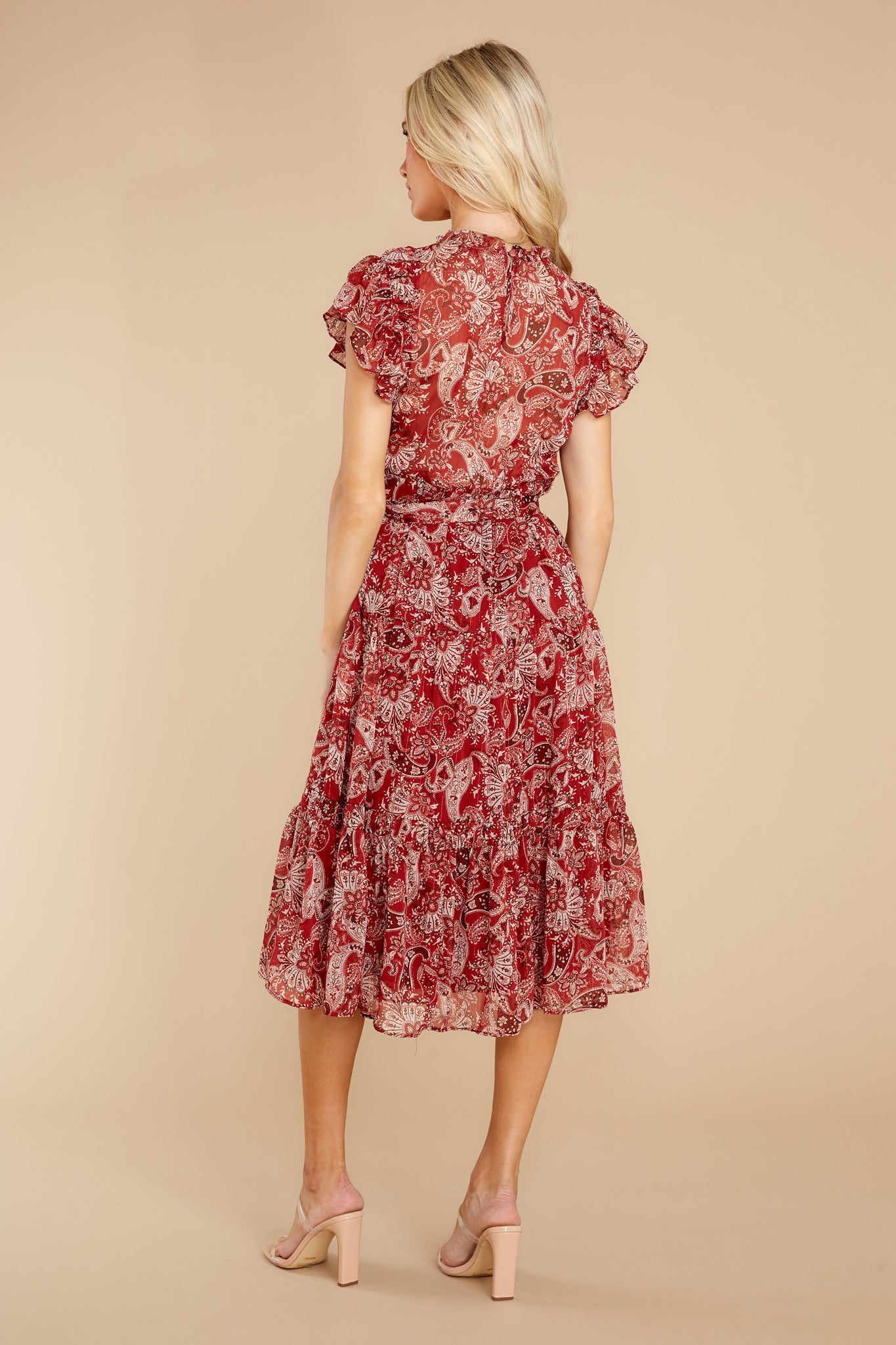 Fancy Charm Cranberry Multi Print Midi Dress
