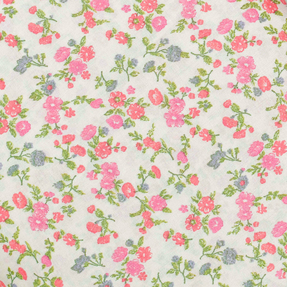 Cream Small Floral Screen Printed Cotton Fabric