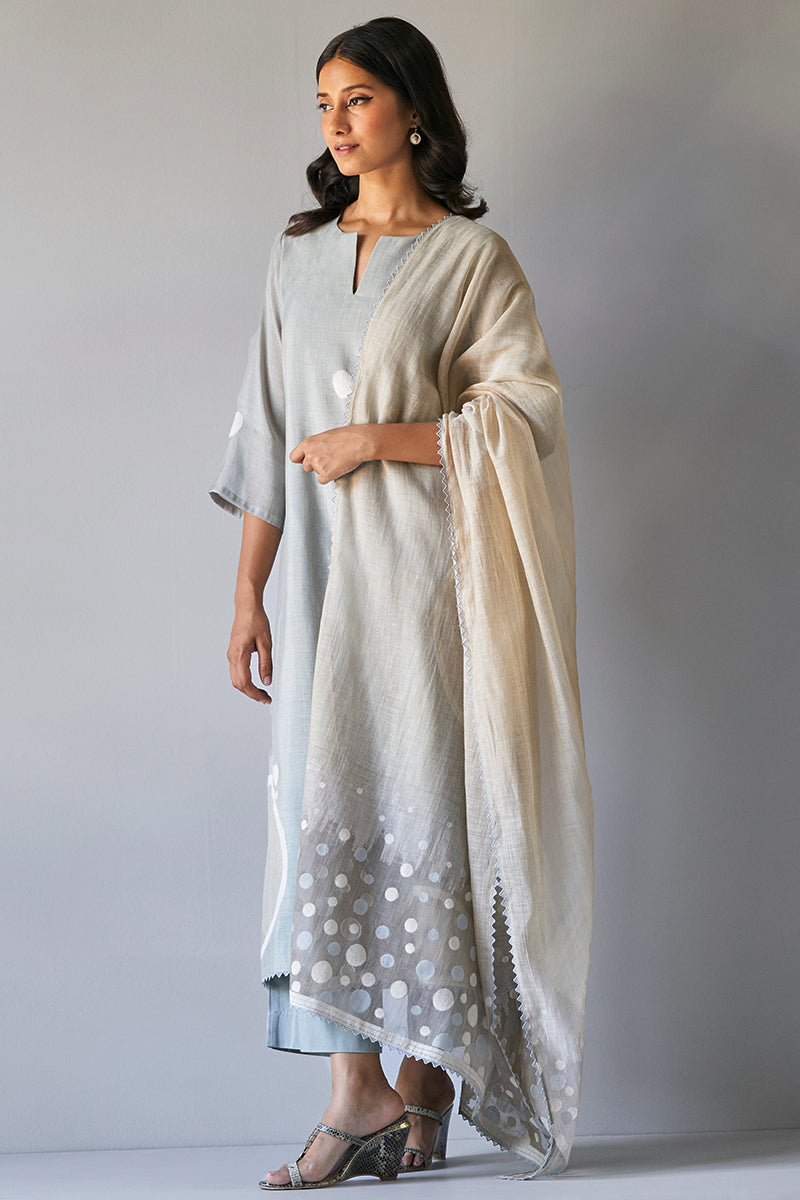 Light Grey Woven Kurta With Cotton Satin Bottom