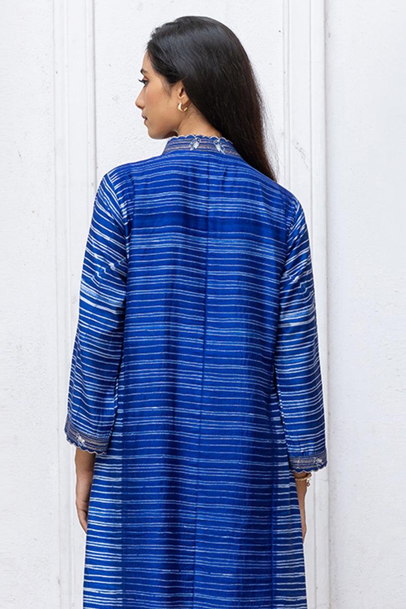 Classic Blue Silk Hand Made Tussar Silk Shibori Co-ord Set