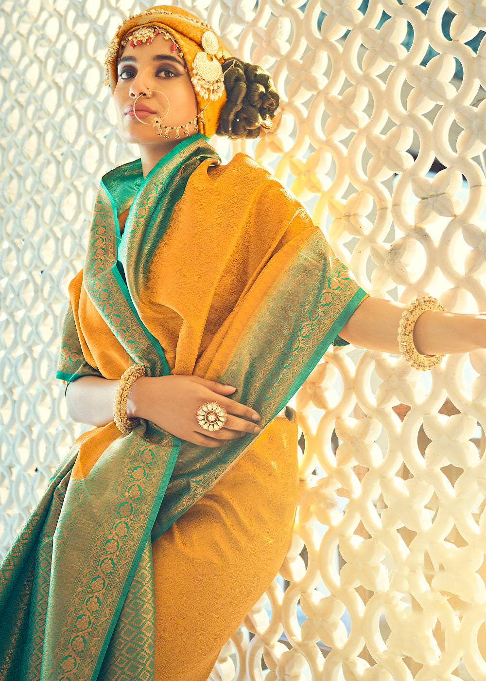 Yellow & Green Zari Woven Designer Silk Saree