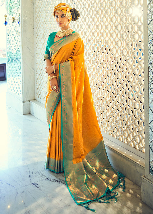 Yellow & Green Zari Woven Designer Silk Saree