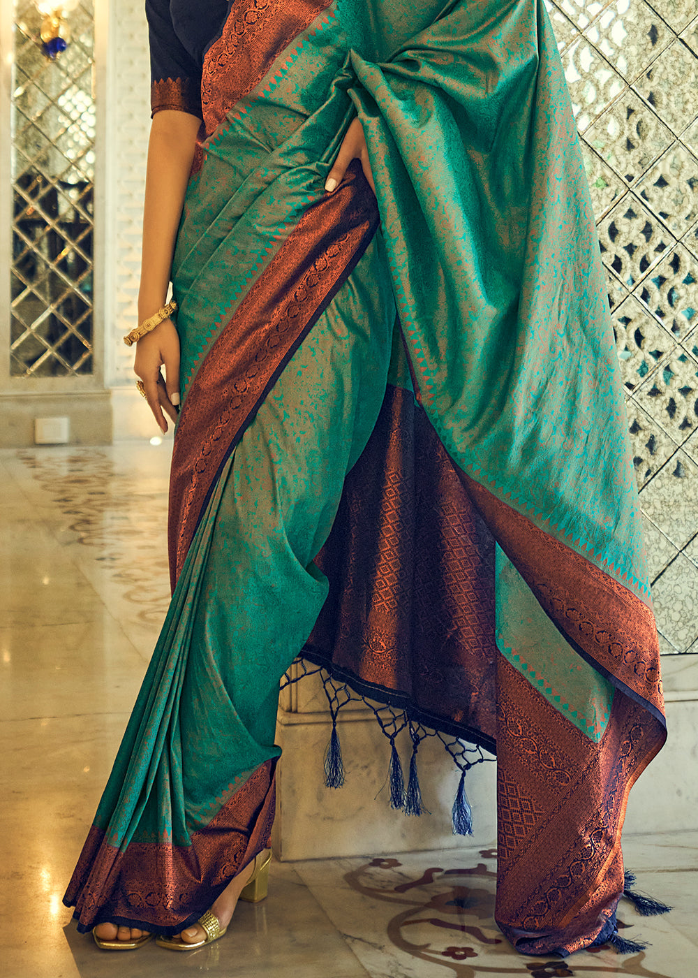 Pine Green Zari Woven Designer Silk Saree