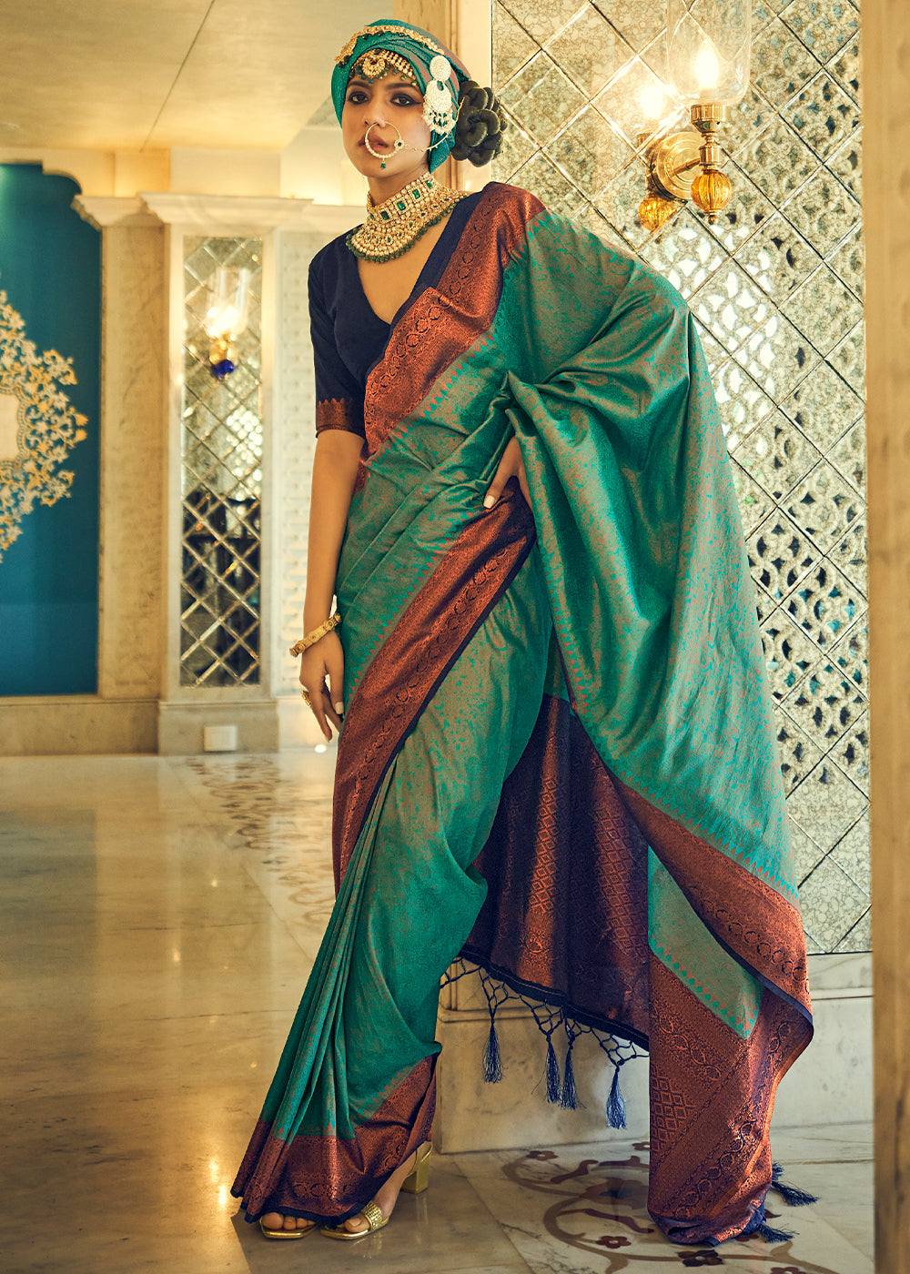 Pine Green Zari Woven Designer Silk Saree