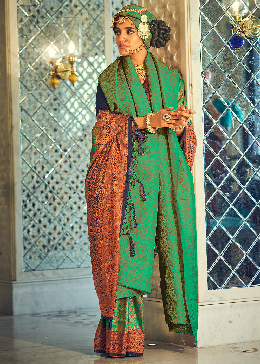 Emerald Green Zari Woven Designer Silk Saree