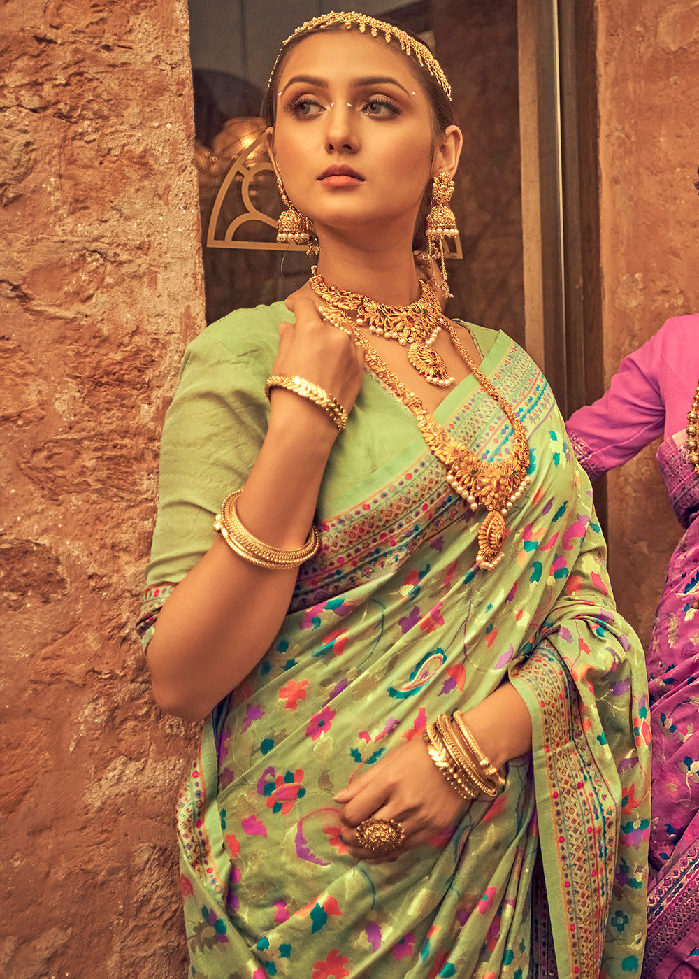 Pastel Green Kashmiri Weaving Silk Saree