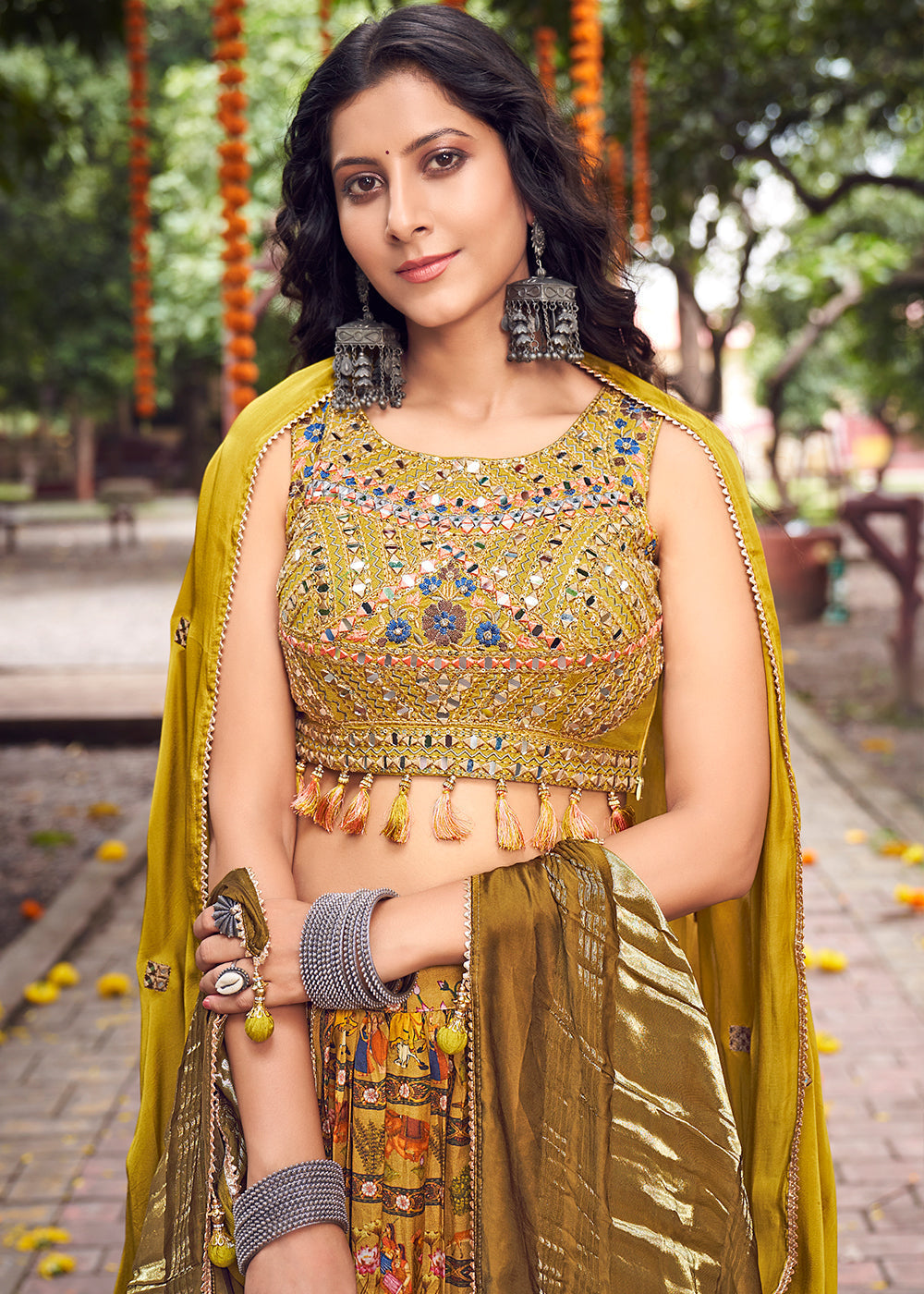 Mustard Yellow Ready to Wear Designer Silk Lehenga Choli