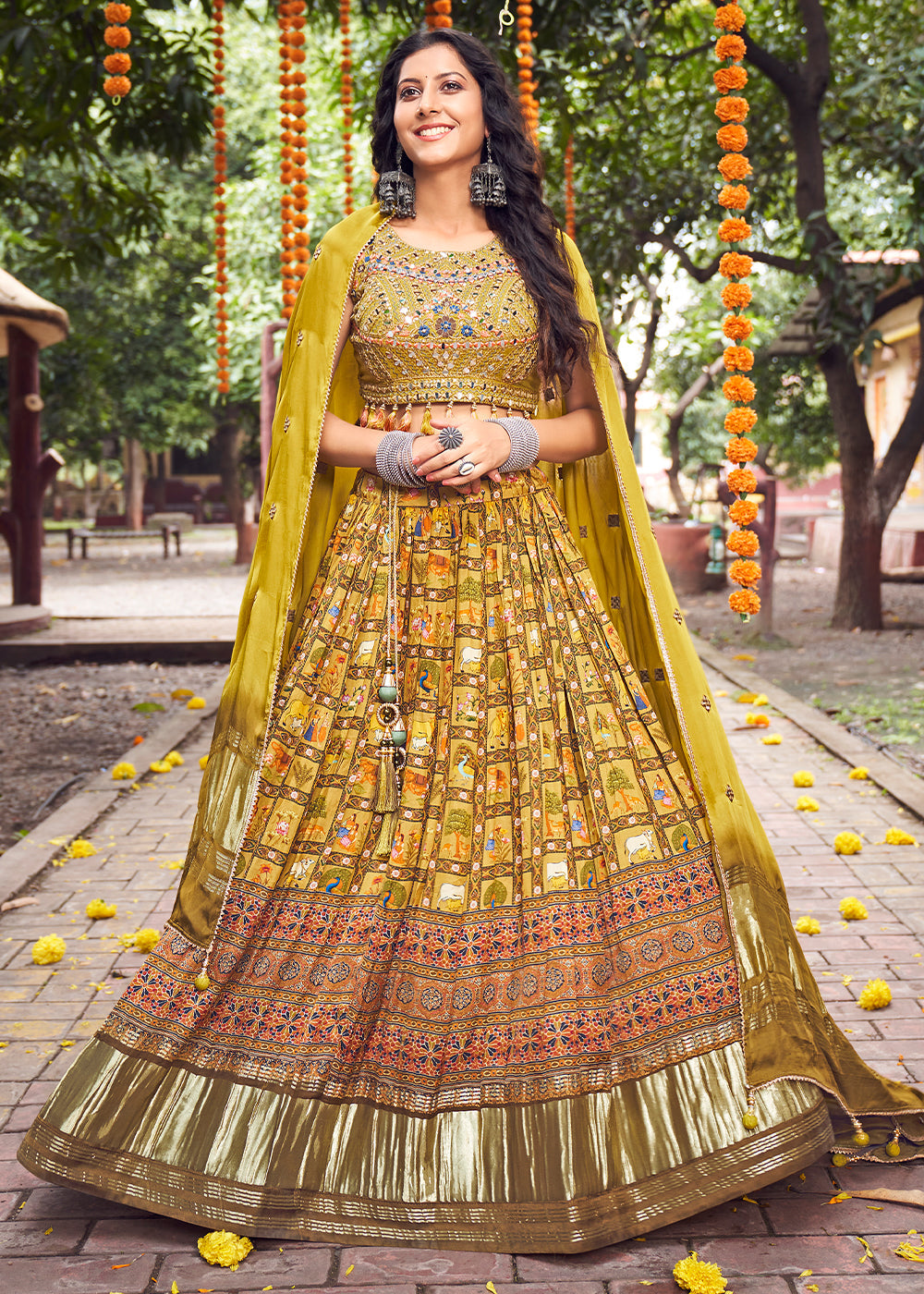 Mustard Yellow Ready to Wear Designer Silk Lehenga Choli