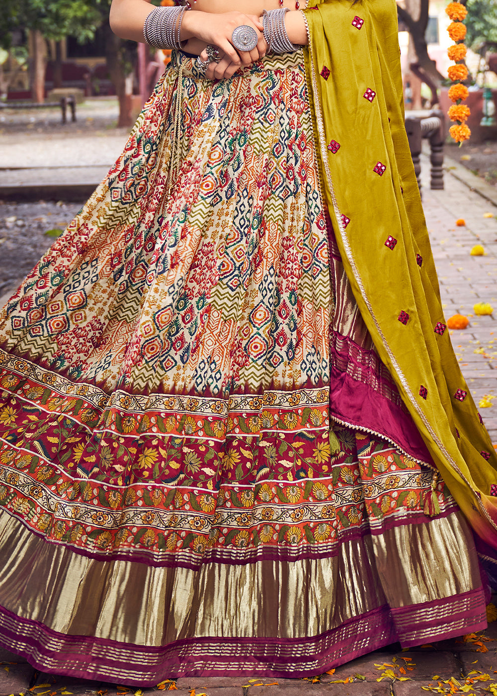 Multi Coloured Ready to Wear Designer Silk Lehenga Choli