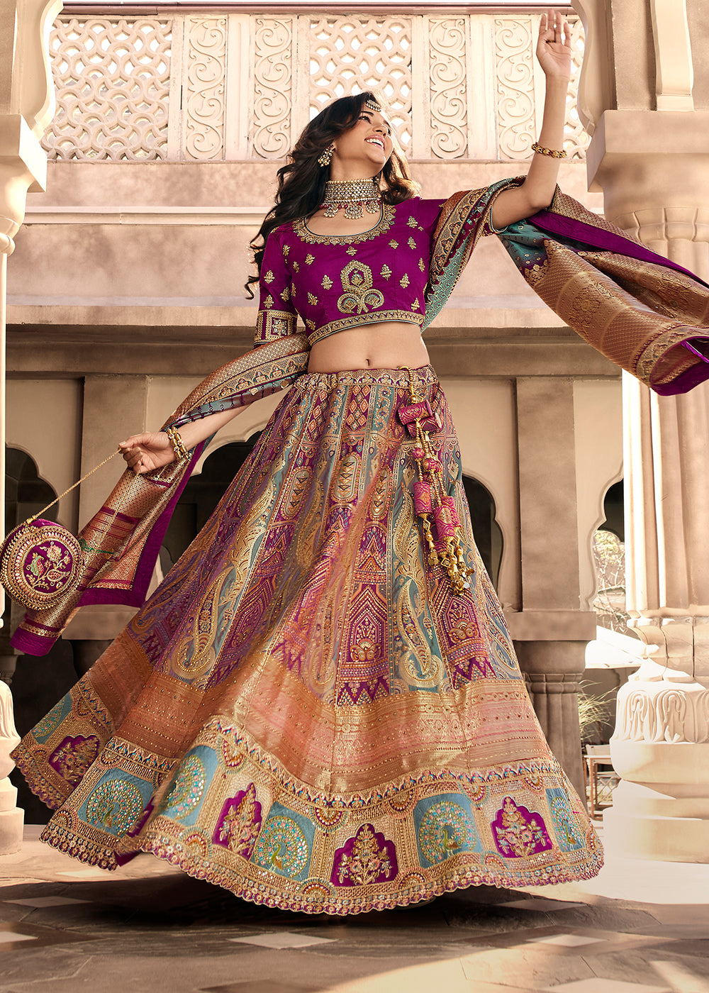 Shades Of Purple Heavy Embroidery Banarasi Silk lehenga Choli