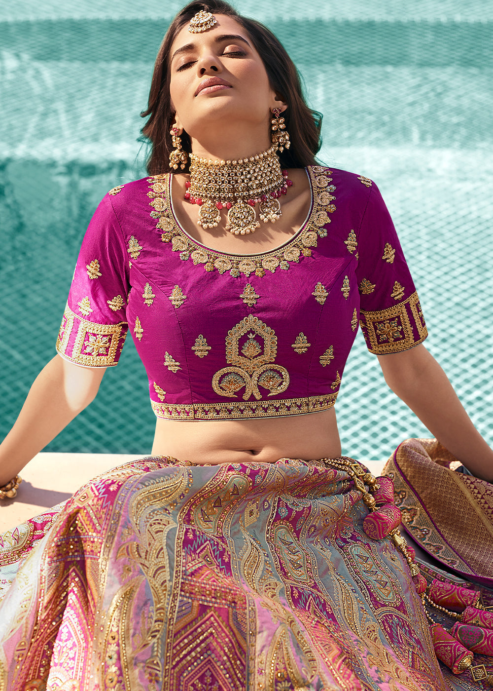 Shades Of Purple Heavy Embroidery Banarasi Silk lehenga Choli