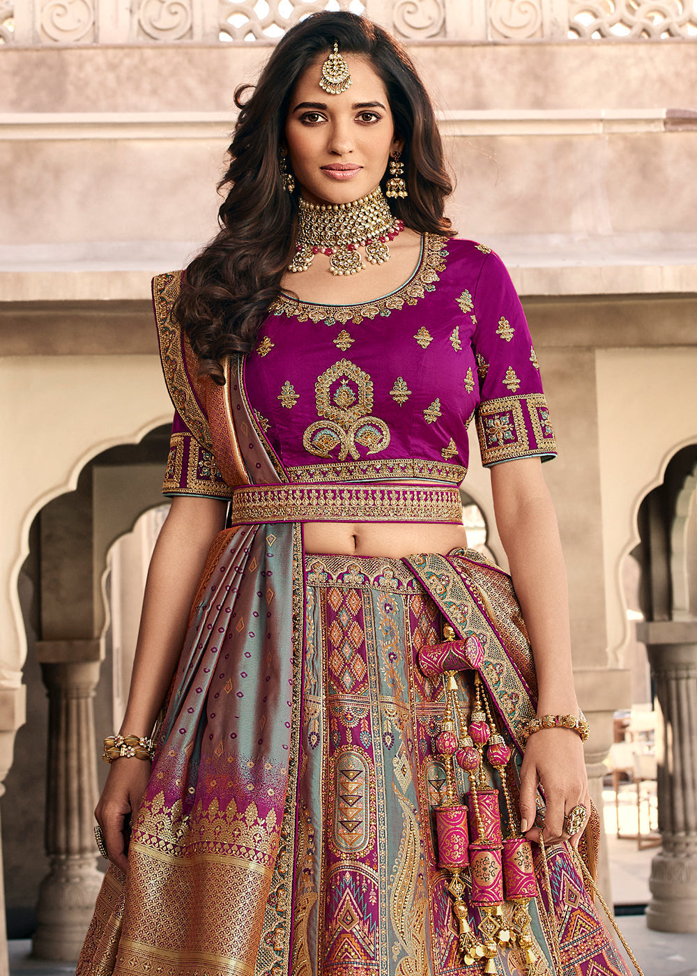 Shades Of Purple Heavy Embroidery Banarasi Silk lehenga Choli