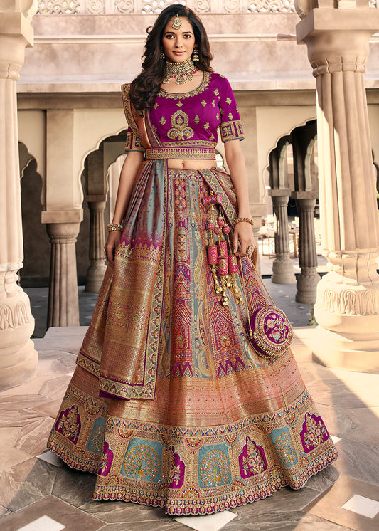 Shades Of Purple Heavy Embroidery Banarasi Silk lehenga Choli