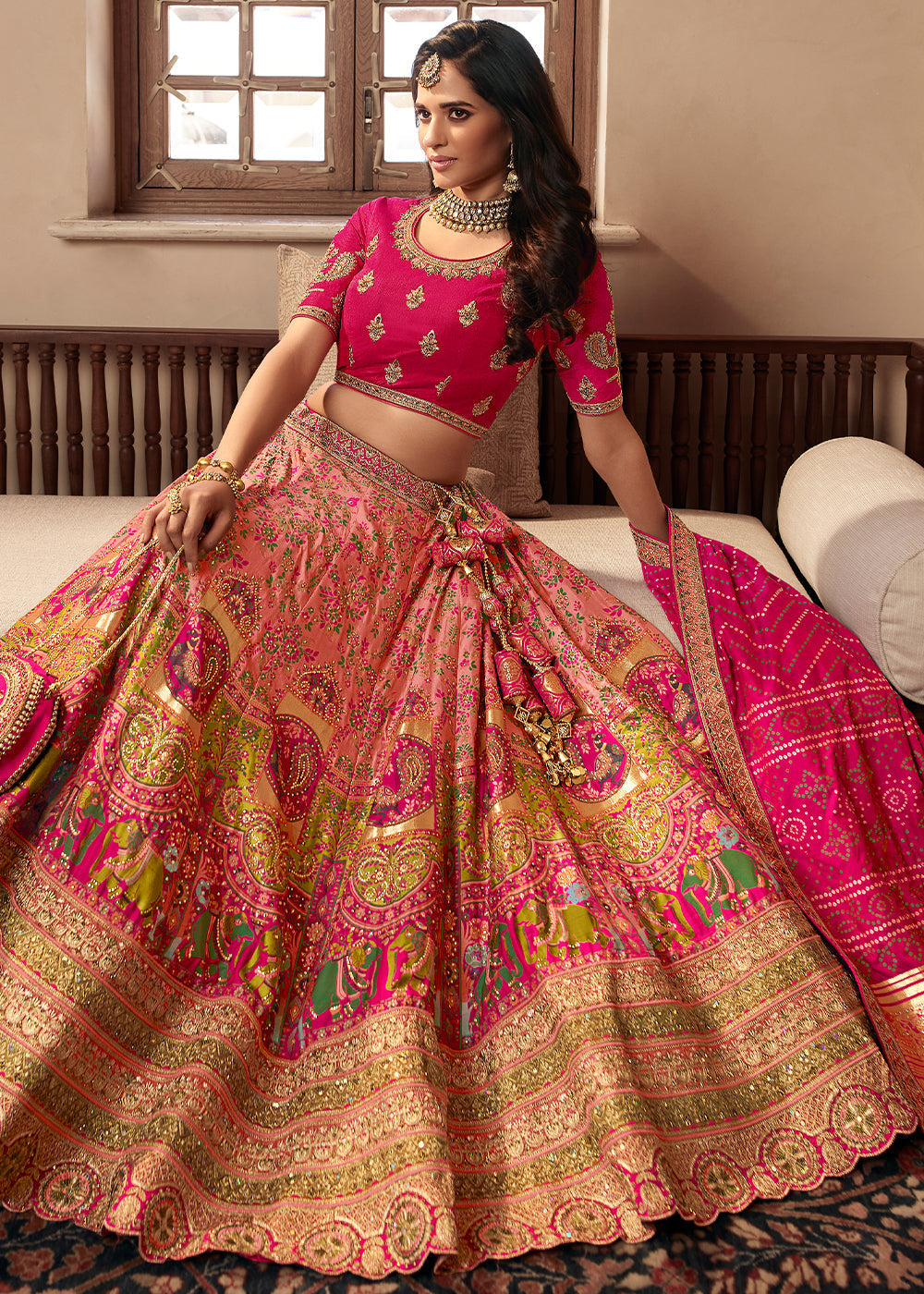 Shades Of Pink Heavy Embroidery Banarasi Silk lehenga Choli