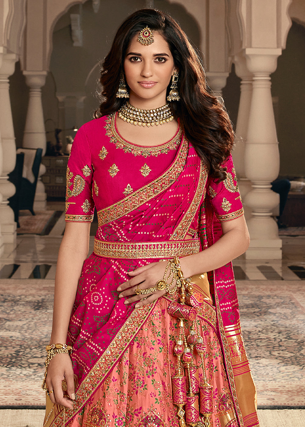 Shades Of Pink Heavy Embroidery Banarasi Silk lehenga Choli