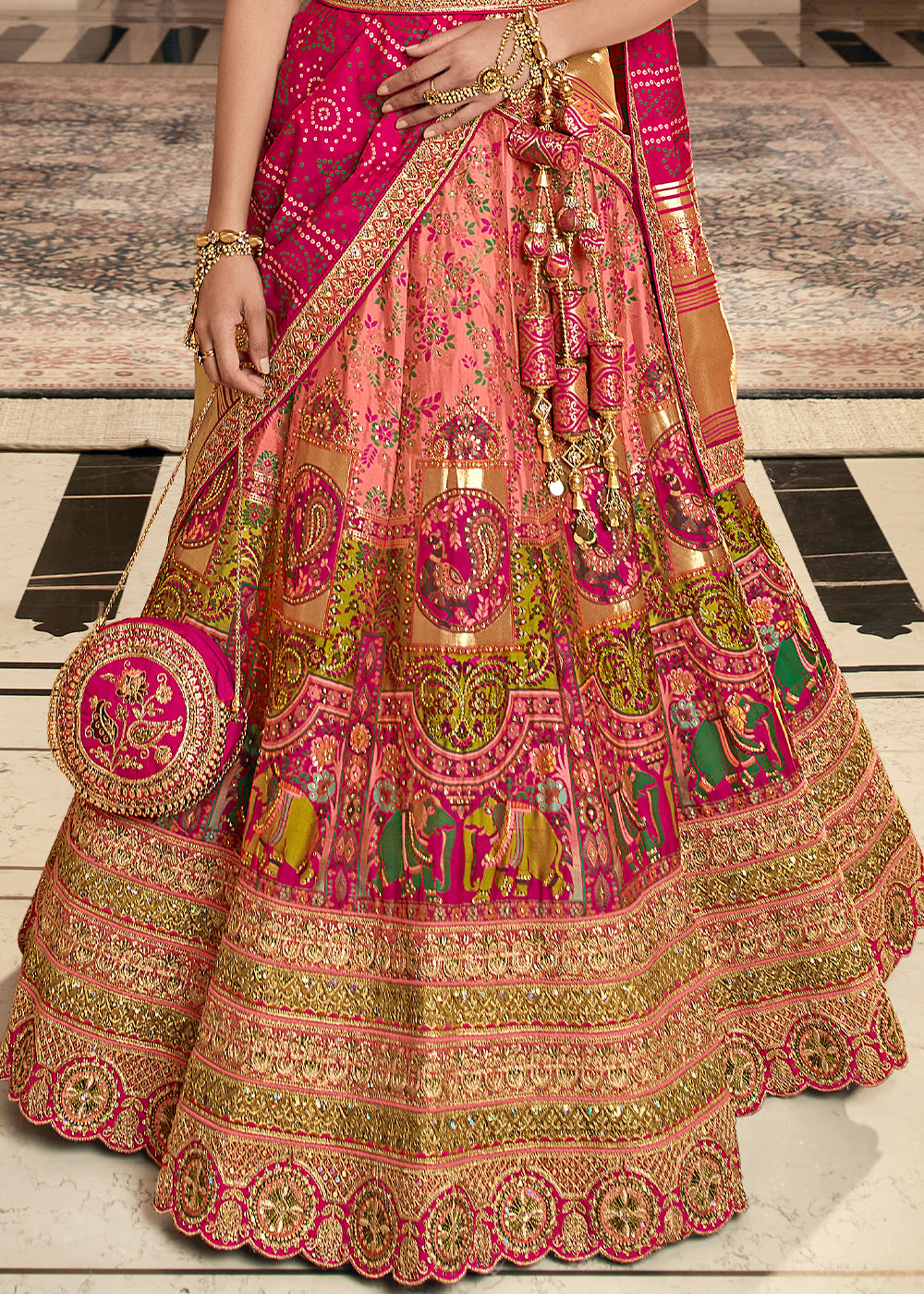 Shades Of Pink Heavy Embroidery Banarasi Silk lehenga Choli