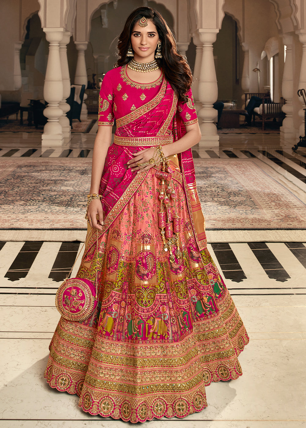 Shades Of Pink Heavy Embroidery Banarasi Silk lehenga Choli