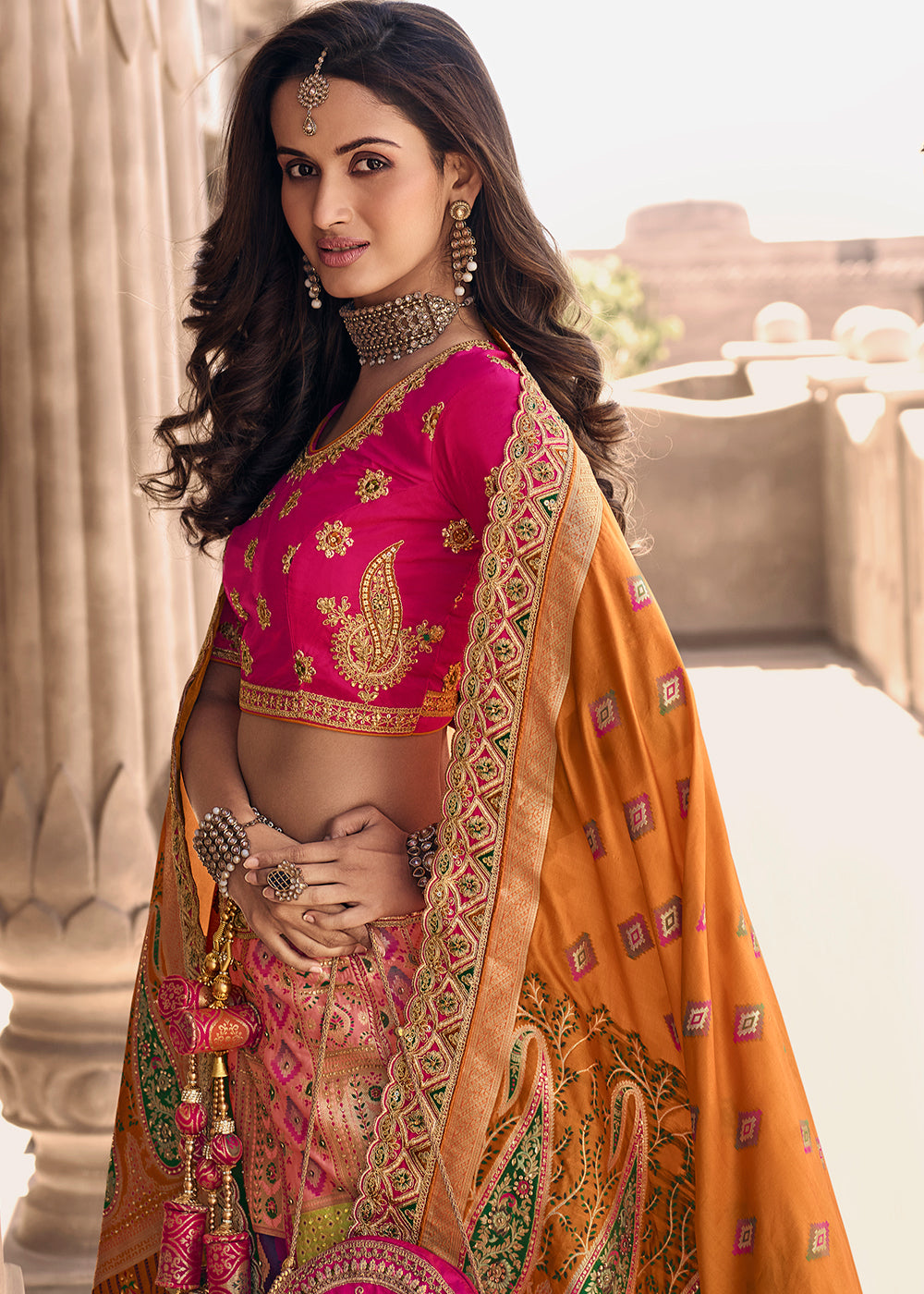 Multicolored Heavy Embroidery Banarasi Silk lehenga Choli