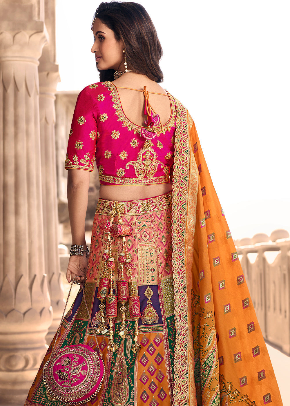 Multicolored Heavy Embroidery Banarasi Silk lehenga Choli