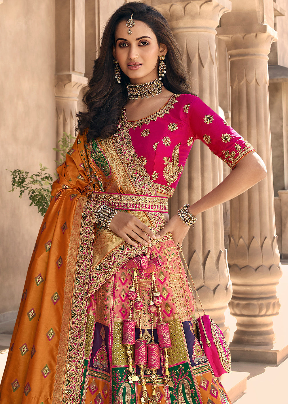 Multicolored Heavy Embroidery Banarasi Silk lehenga Choli