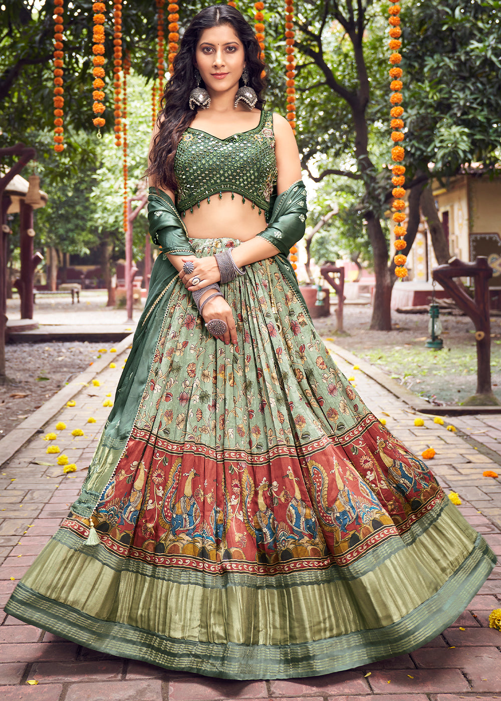 Shades Of Green Ready to Wear Designer Silk Lehenga Choli