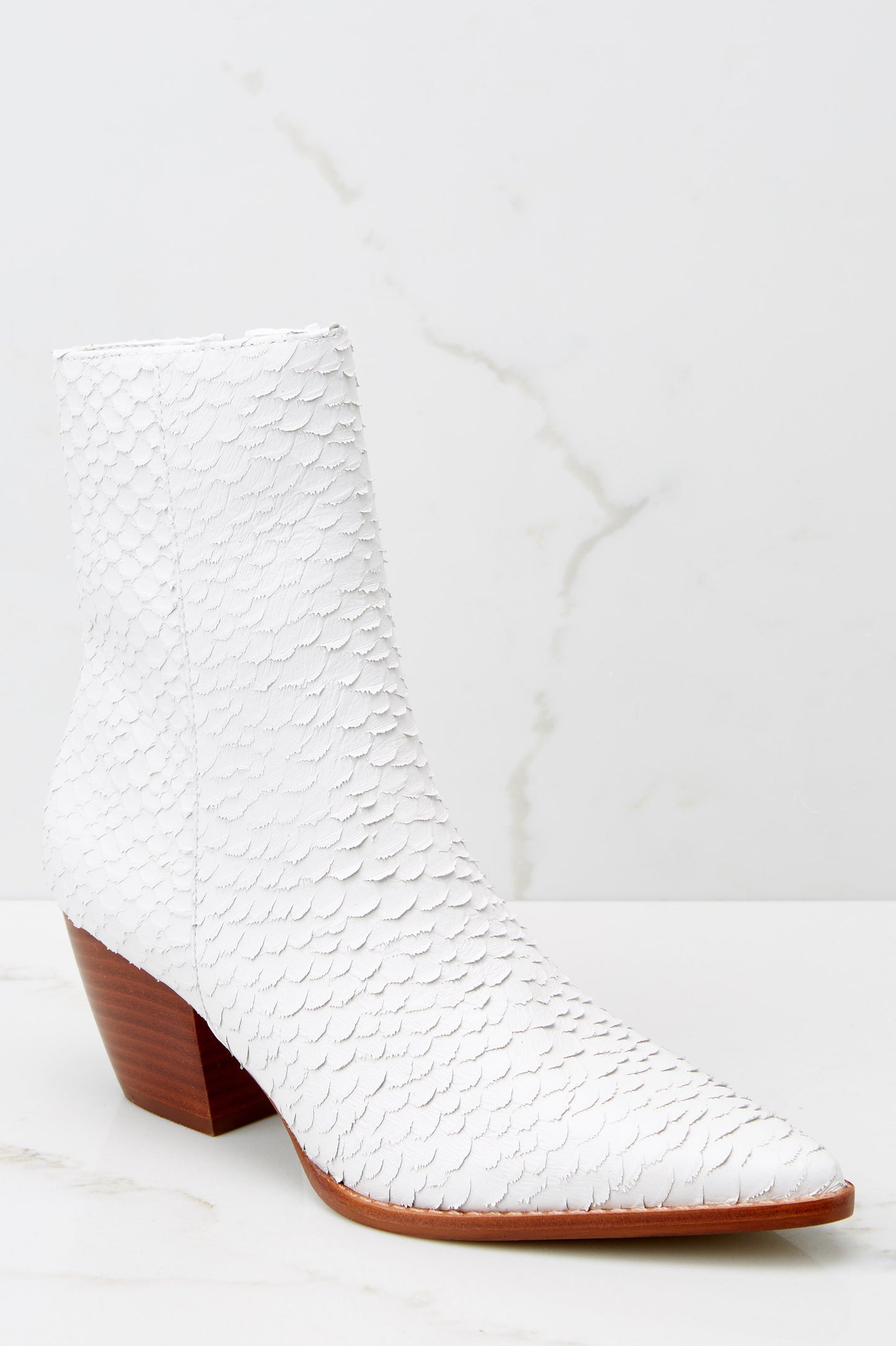Caty White Snake Ankle Boots