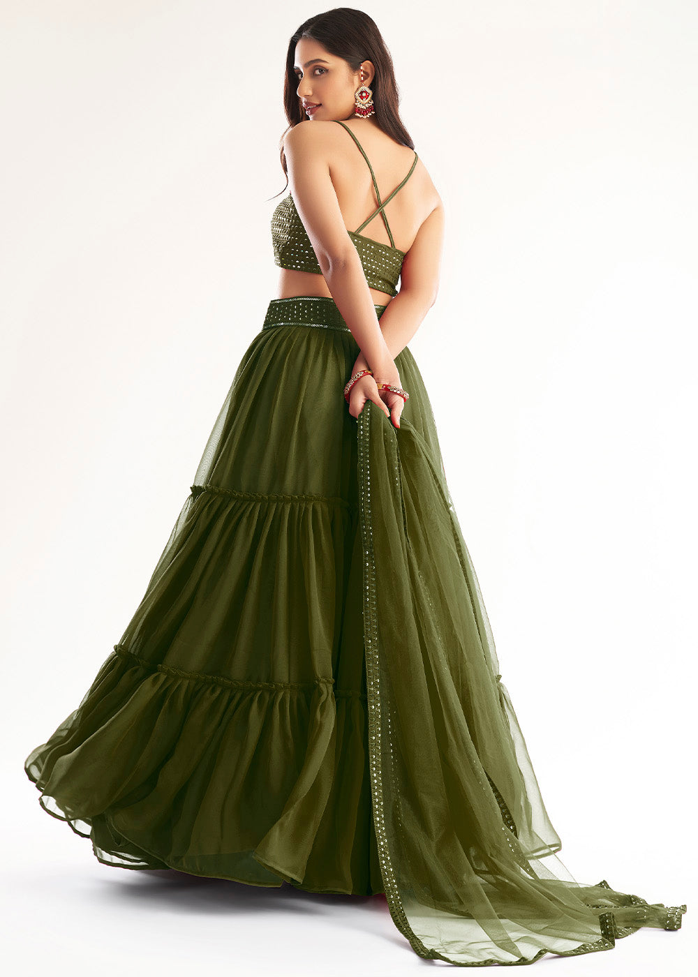 Army Green Ready to Wear Designer Georgette Lehenga Choli