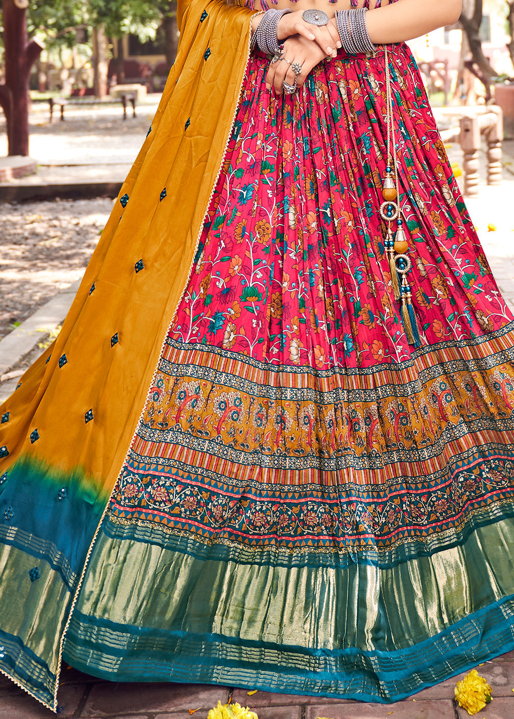 Pink & Blue Ready to Wear Designer Silk Lehenga Choli