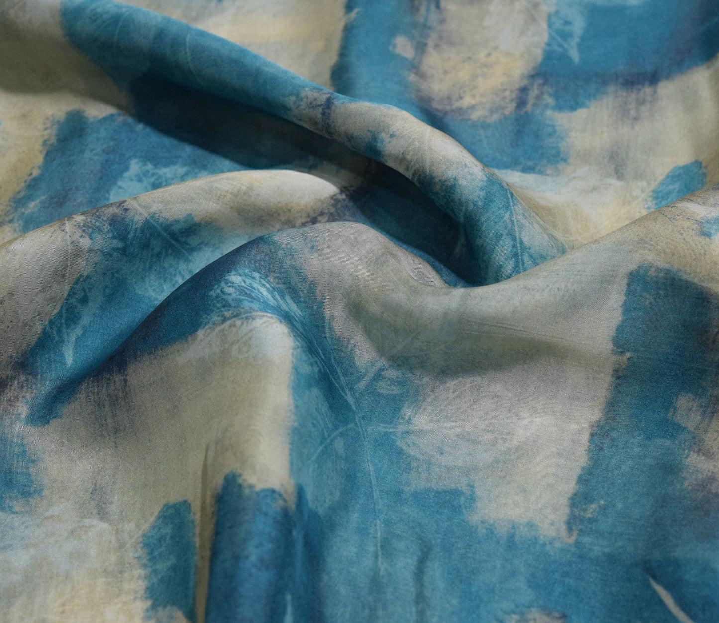 Abstract Digital Printed Organza Fabric Available in Blue and Mustard