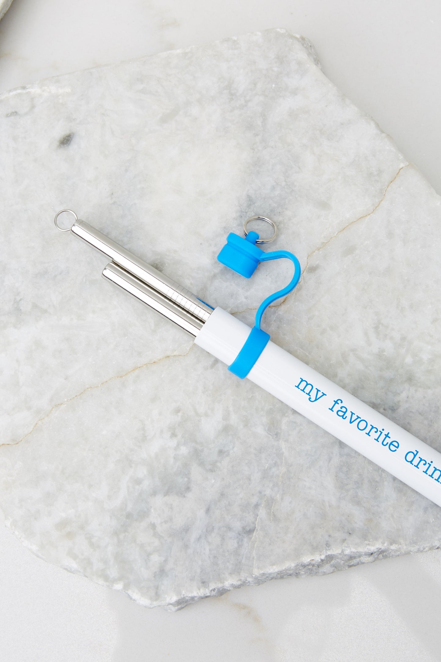 Royal Blue Double Stainless Steel Straw Set