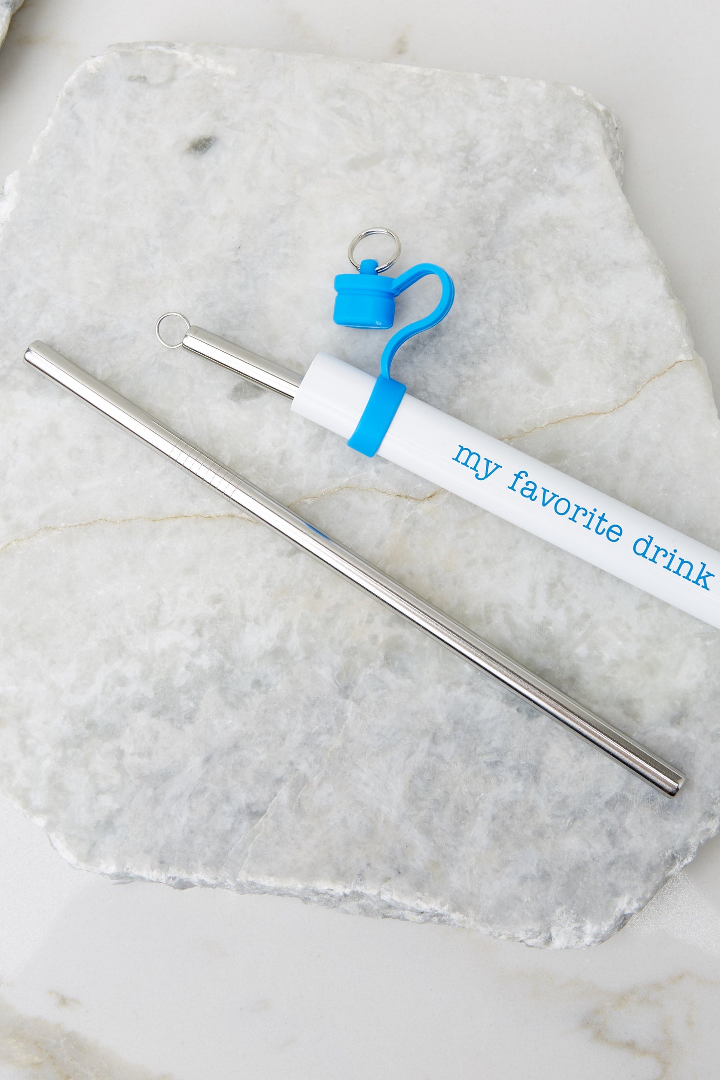 Royal Blue Double Stainless Steel Straw Set