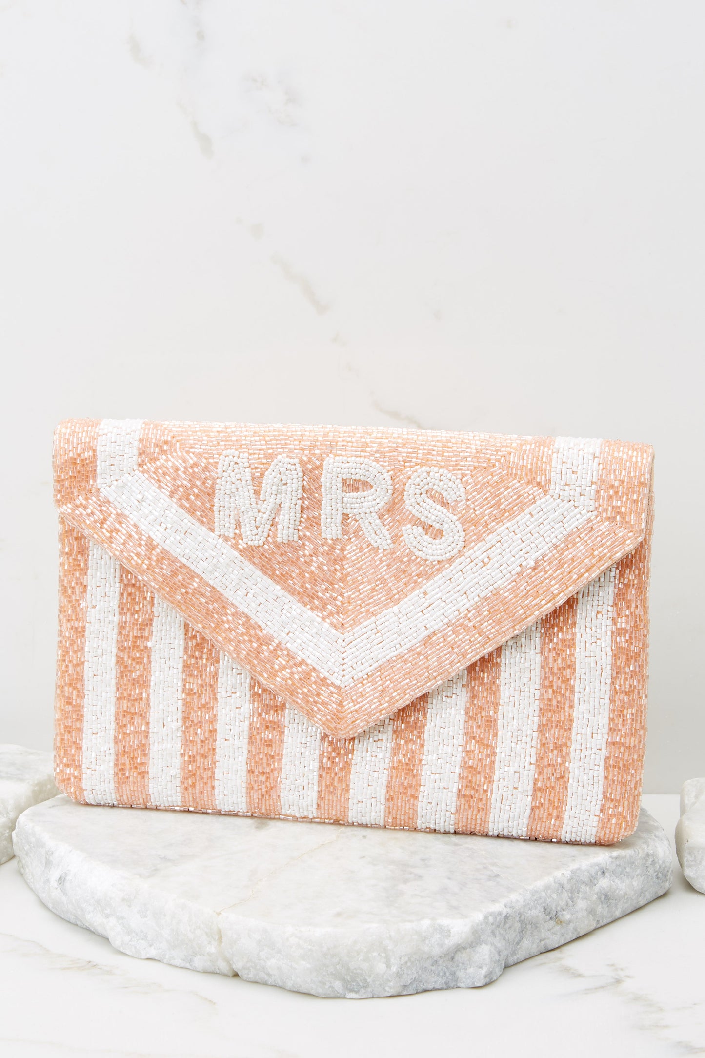Sealed In Love Pink And White Beaded Clutch