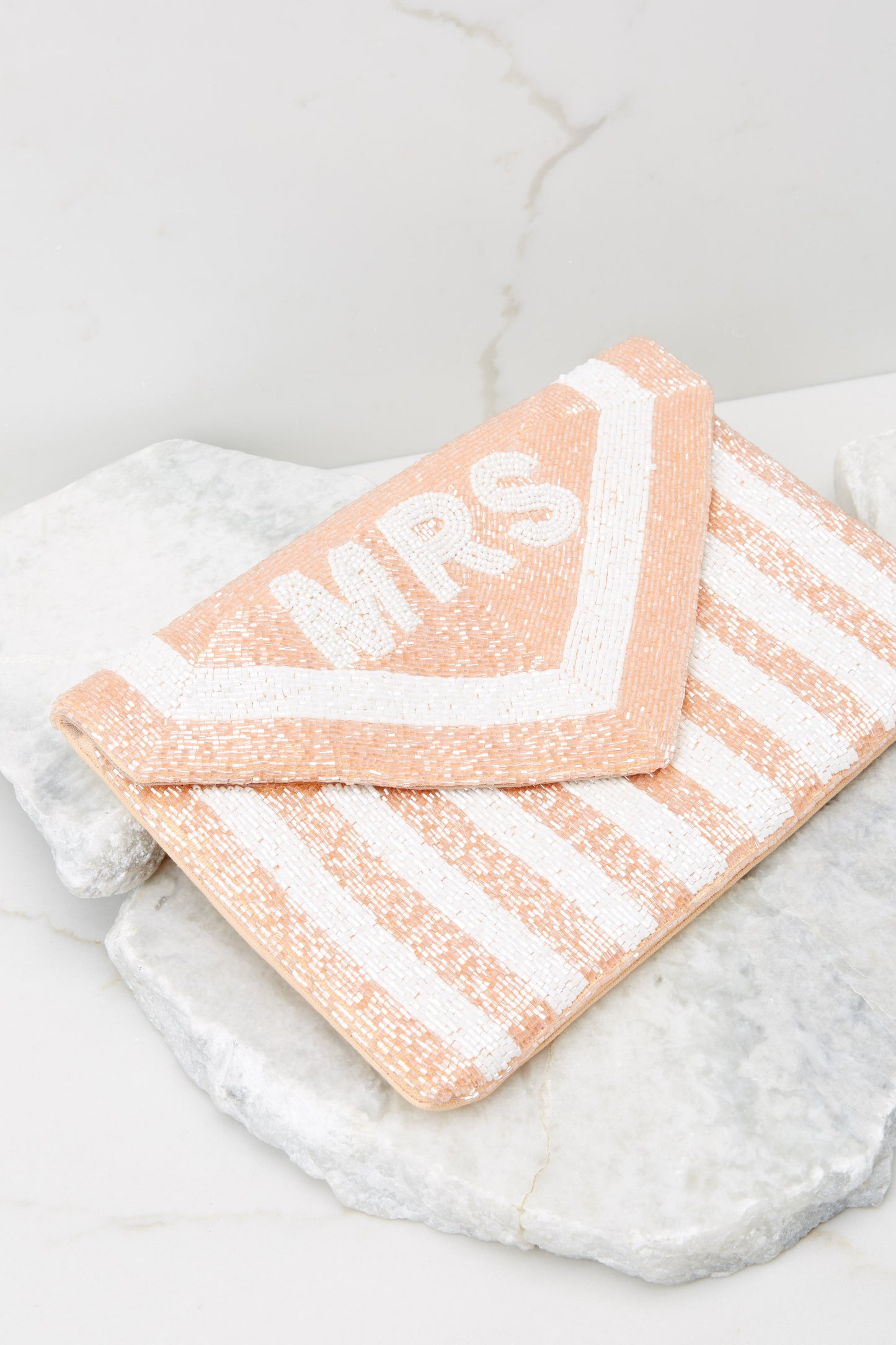 Sealed In Love Pink And White Beaded Clutch