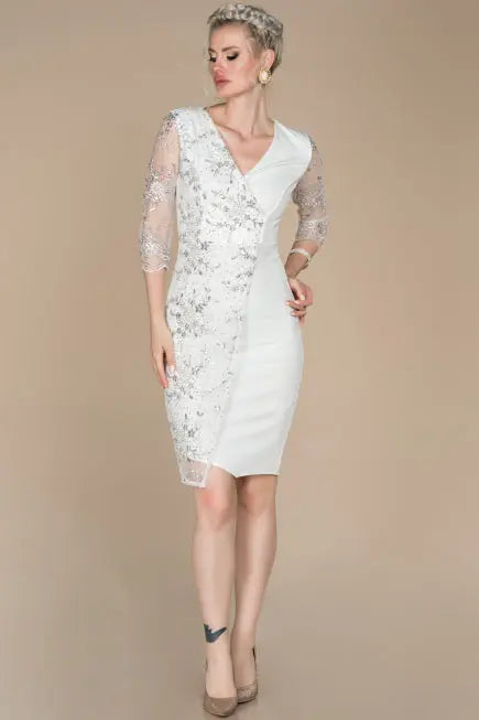 White Short Simple Civil Wedding Dress ABK832