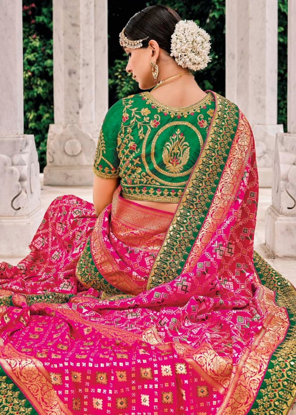 Fuscia Pink Patan Patola Silk Saree with Embroidered Blouse