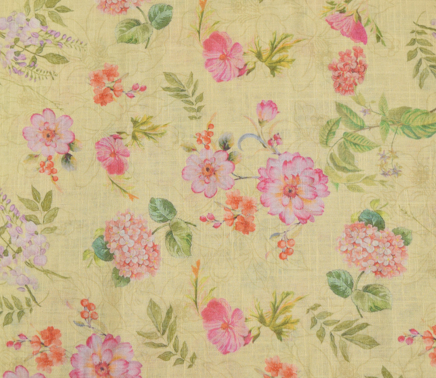 Floral Pattern Digital Printed Cotton Slub Fabric Available in Yellow , Cream , Green and Lilac