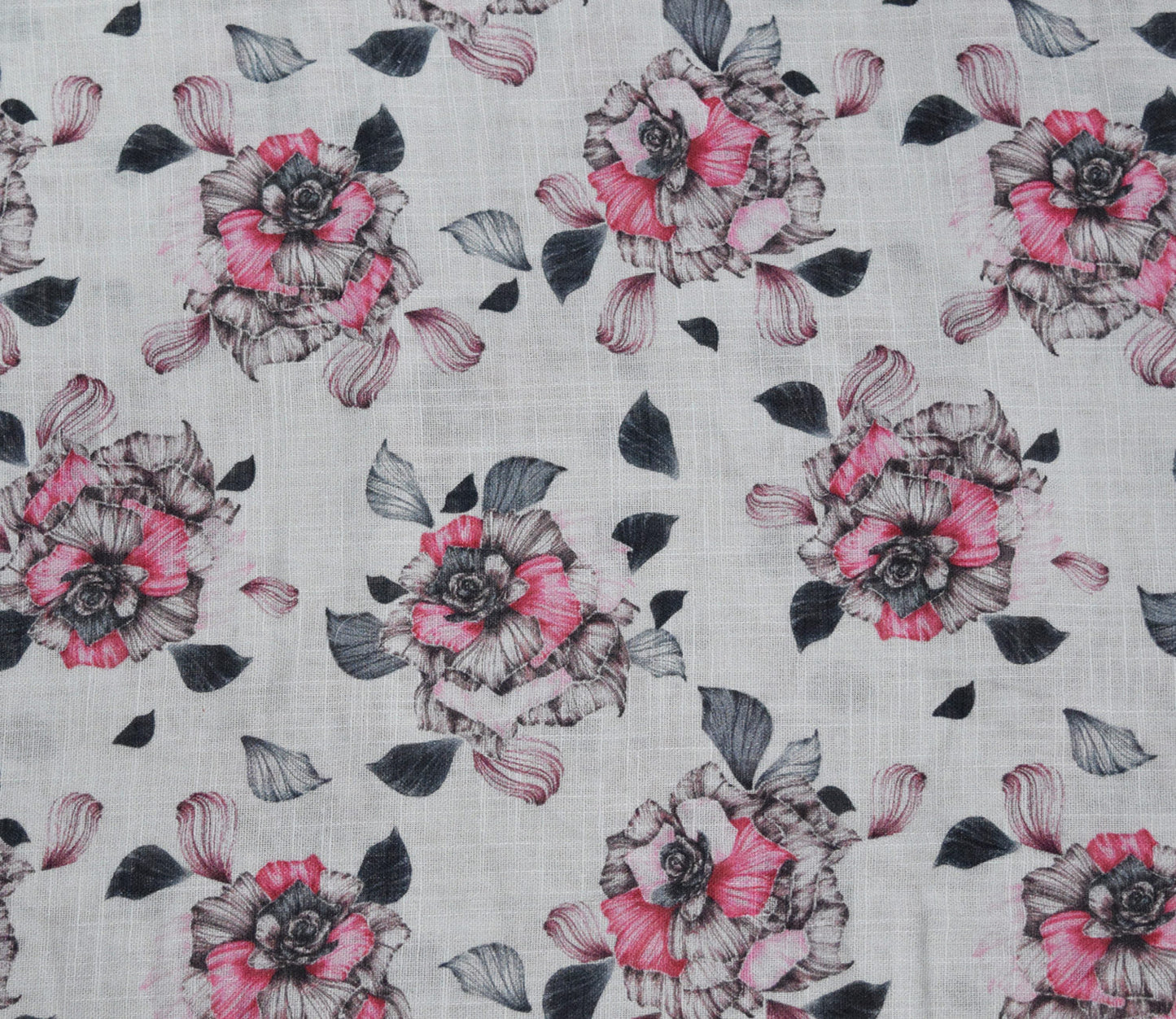 Floral Pattern Digital Printed Cotton Slub Fabric Available in Beige , Pink and Grey