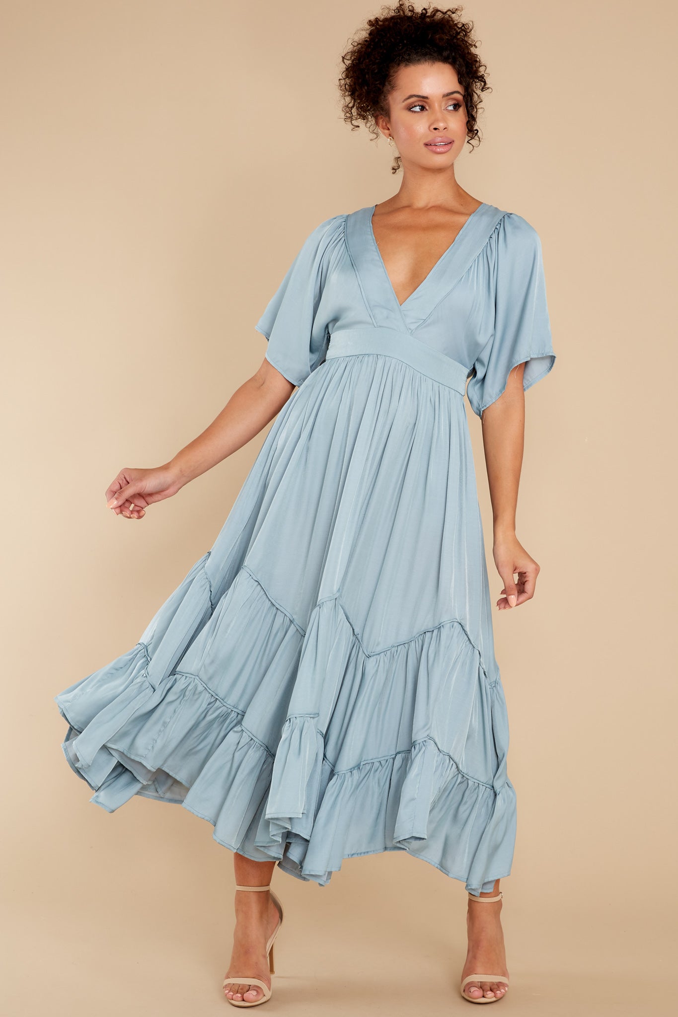 Never Austere Dusty Blue Midi Dress