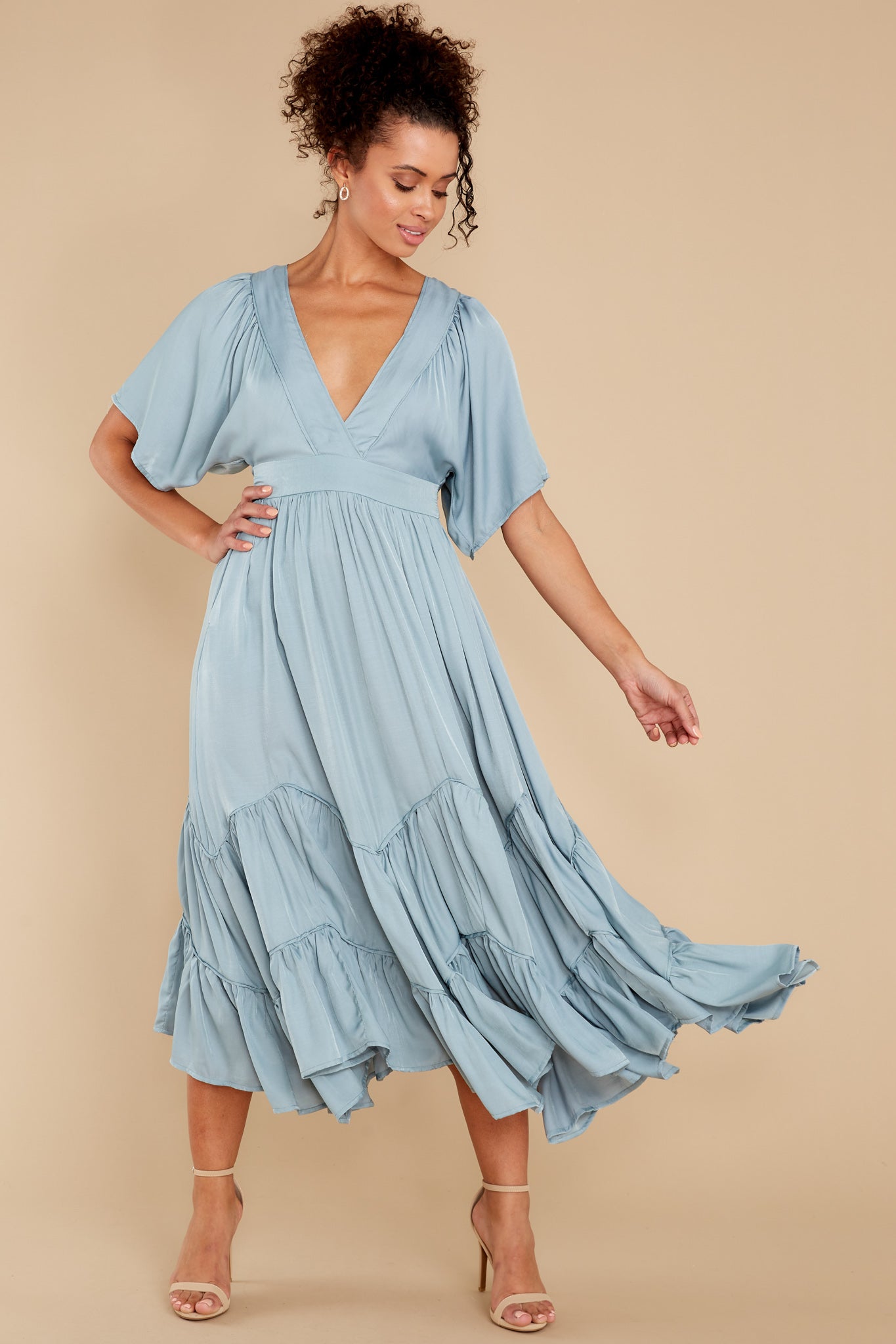 Never Austere Dusty Blue Midi Dress