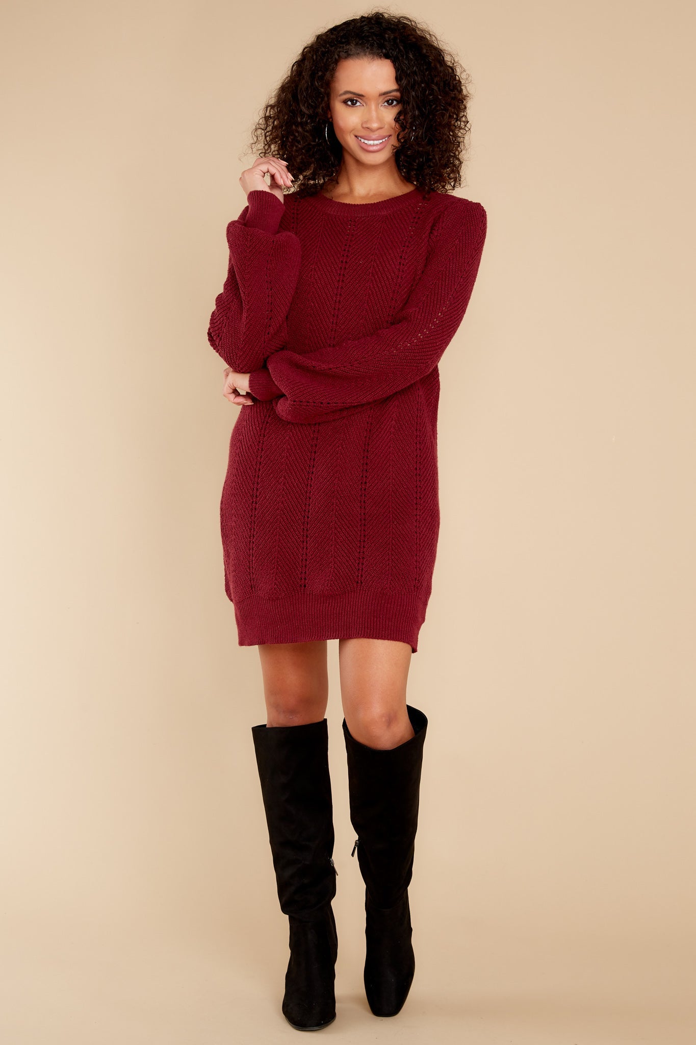 Pull Me Closer Wine Sweater Dress